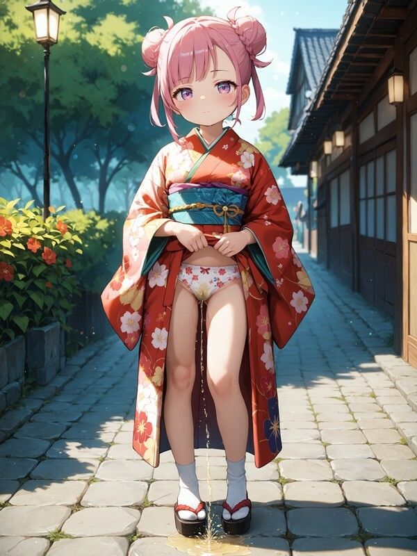 【おしっこxぱんつ#46b】着物っぽいのを着たかわいい女の子がパンツをはいたままおしっこをおもらししている画像集2 画像9
