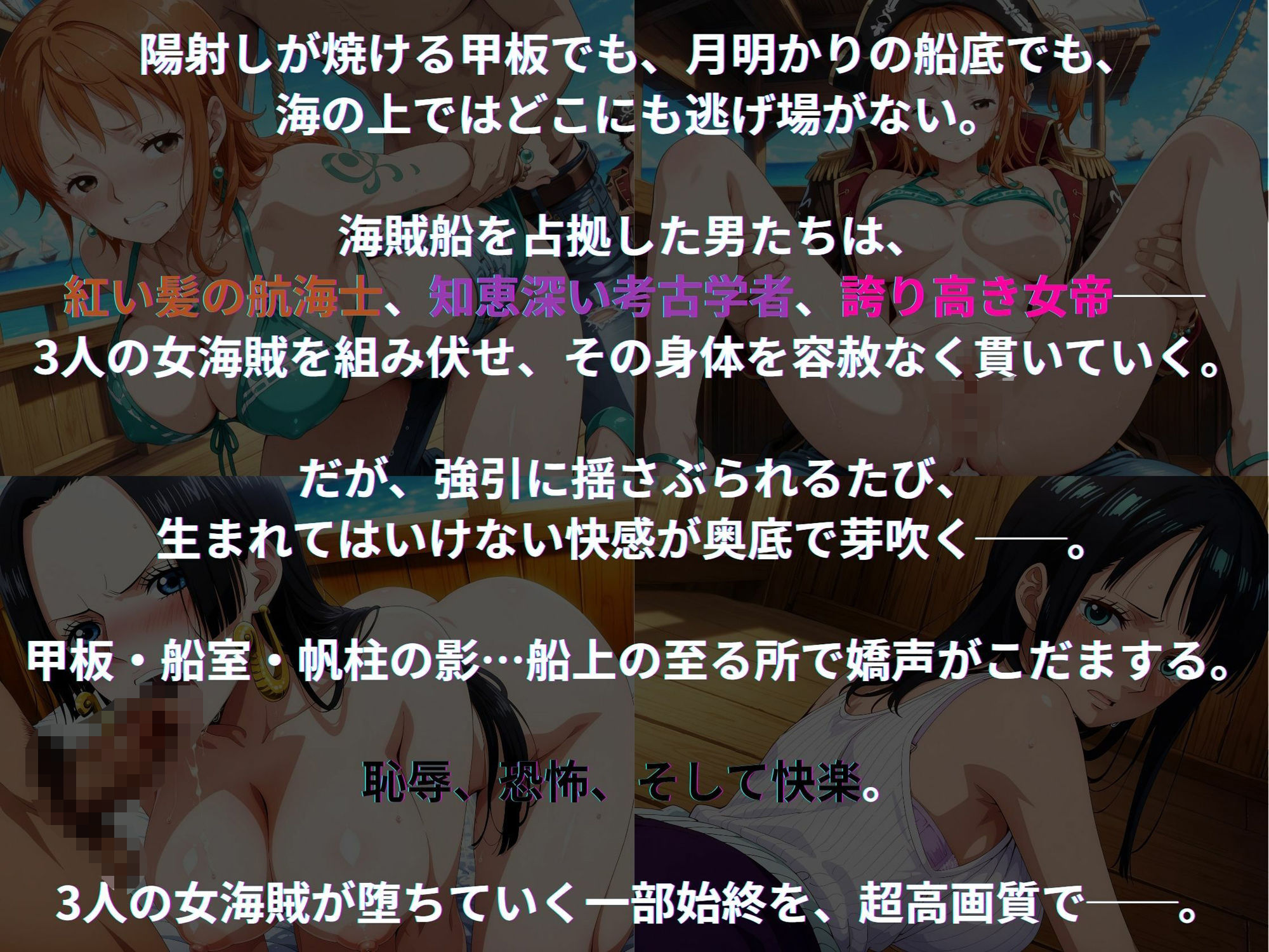 サンプル画像1:船上で犯●れる3人の女海賊たち ◯NE PIECE〜海賊船編〜(ミックスジュース) [d_601196]