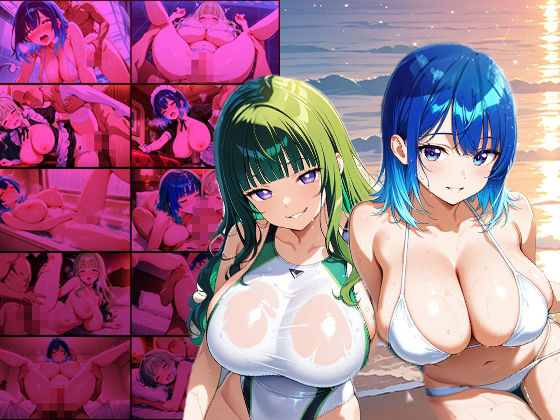 サンプル画像1:爆乳青髪アイドルと緑髪モデルがカメラマンと孕ませ撮影【4K】(御一堂) [d_601450]