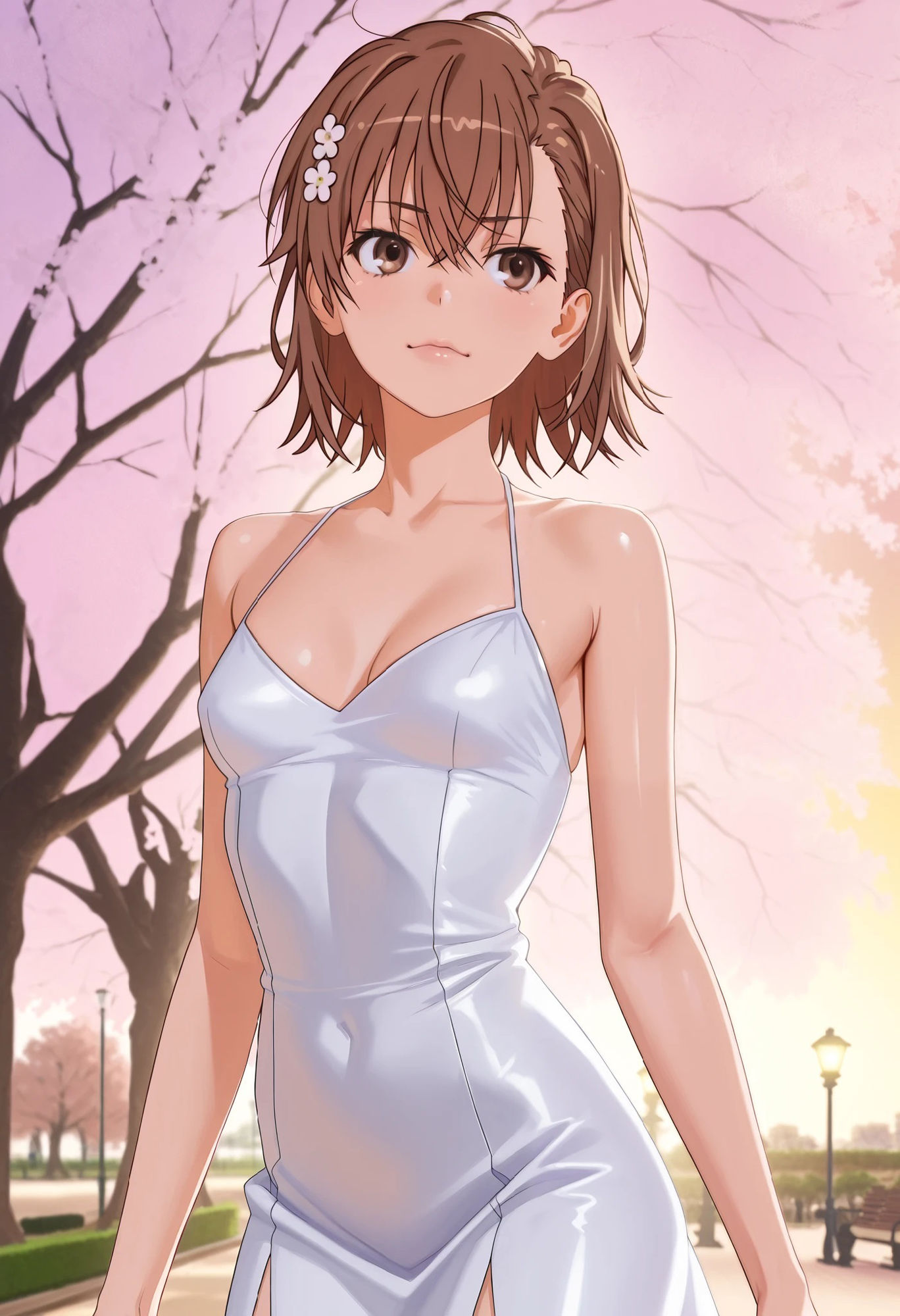 御坂〇琴 セクシー白ワンピースで夜桜えっち 画像3
