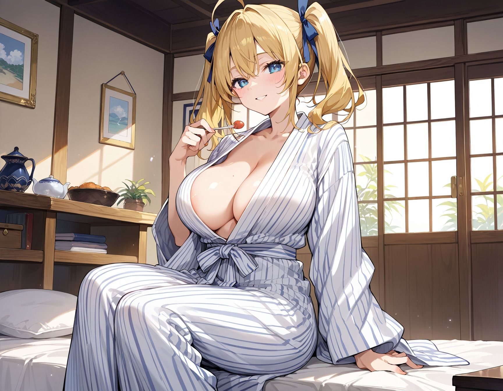 【高画質画像集】爆乳ツインテールの浴衣ギャル娘と濃厚交尾 画像1