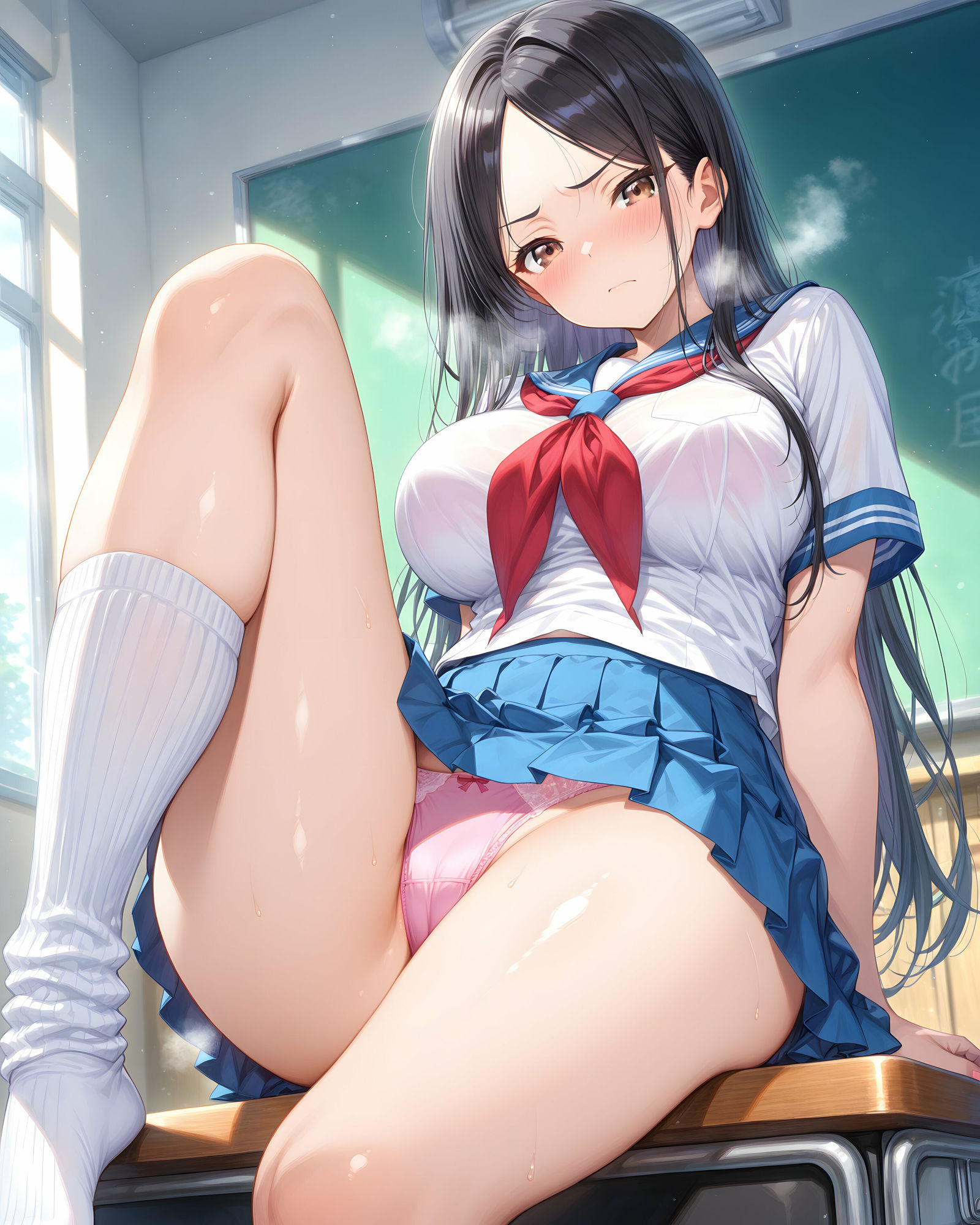 サンプル画像4:超ミニスカ女学園4〜パンツ丸見えのセーラー服JK達にセクハラしたり、ぶっかけたり、チ〇ポのお世話してもらうイラスト集〜(私はいつでもここにいる) [d_603957]