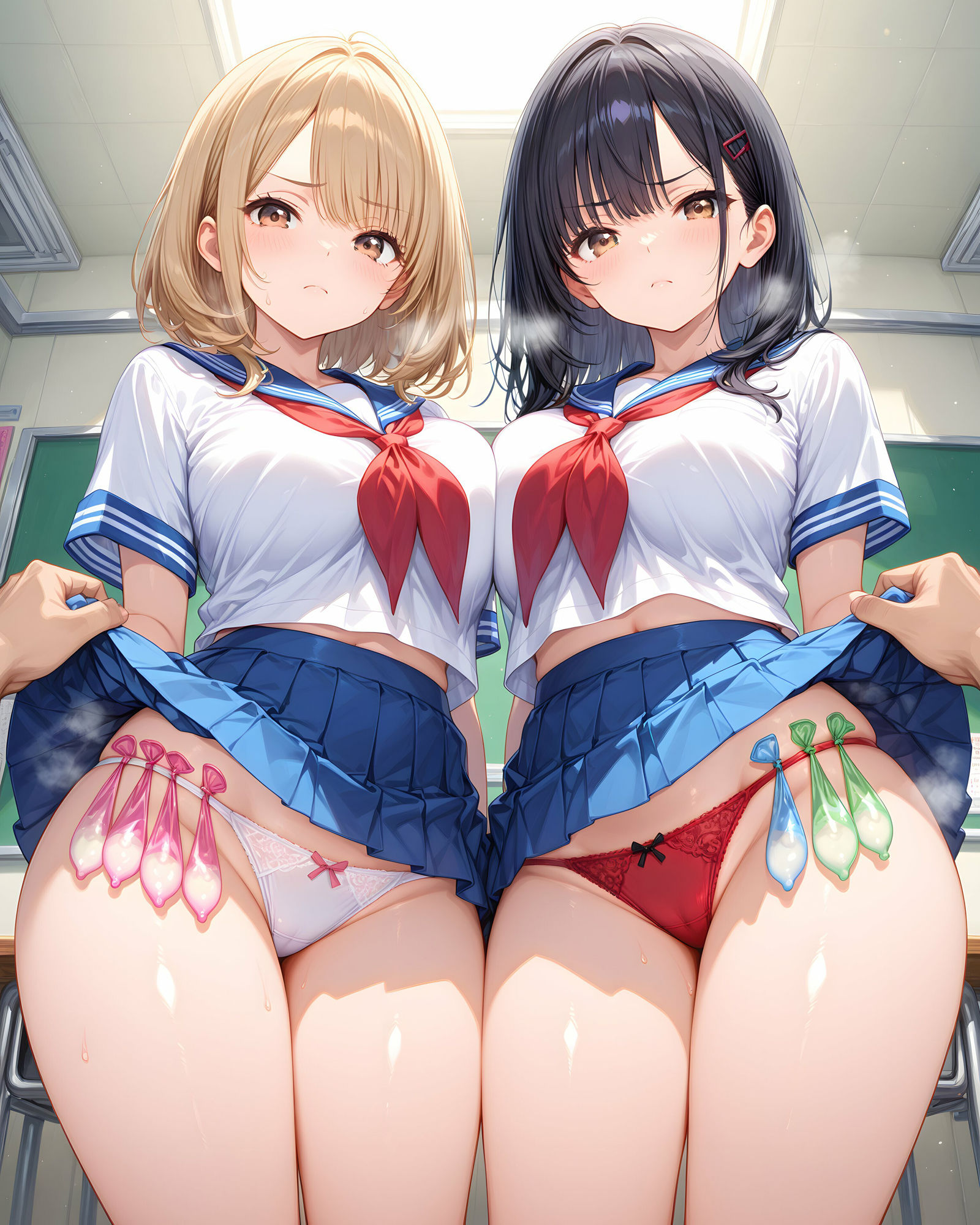 超ミニスカ女学園4〜パンツ丸見えのセーラー服JK達にセクハラしたり、ぶっかけたり、チ〇ポのお世話してもらうイラスト集〜 画像10