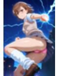 御坂〇琴  ビリビリキックとパンチでパンチラ  （ピンク色Tバック）