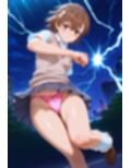 御坂〇琴  ビリビリキックとパンチでパンチラ  （ピンク色Tバック）