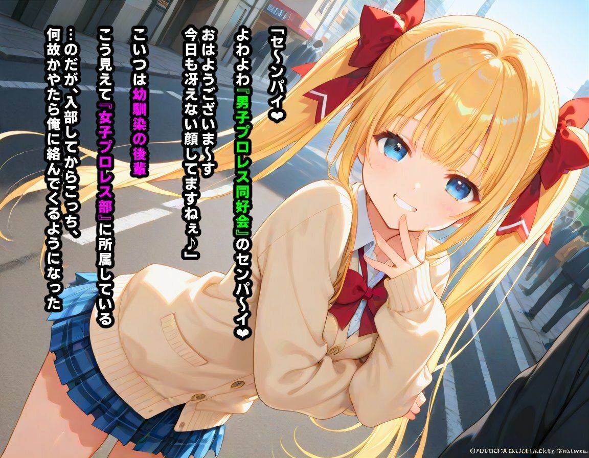 【エロ漫画】AI敗北少女CG集vol.16 強豪女子プロレス部に所属している金髪ツインテ後輩ちゃんが、弱いくせにメス〇キムーブで煽ってきたので俺たち男子プロレス同好会の総力をもってわからせる必要がある1