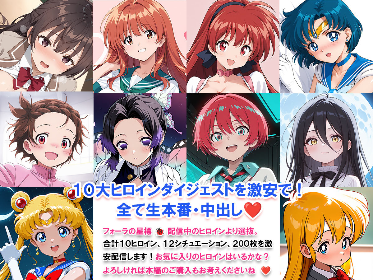 サンプル画像1:特別価格！10大ヒロイン生本番中出しダイジェスト☆10キャラ☆12シチュ☆200枚(フォーラの星標) [d_604689]