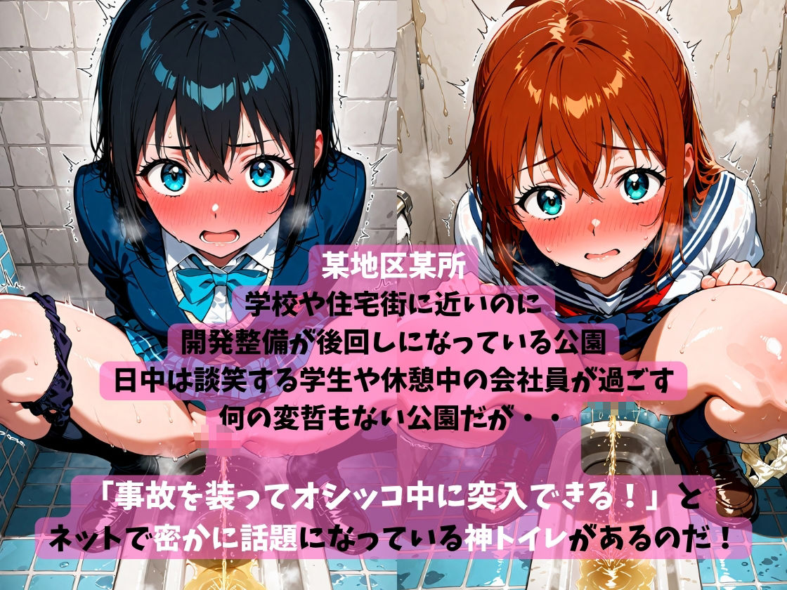 【エロ漫画】神汚便所!狙われた鍵なし公衆トイレで放尿目撃〜駆け込みおしっこ中に失礼します〜女子校生編1
