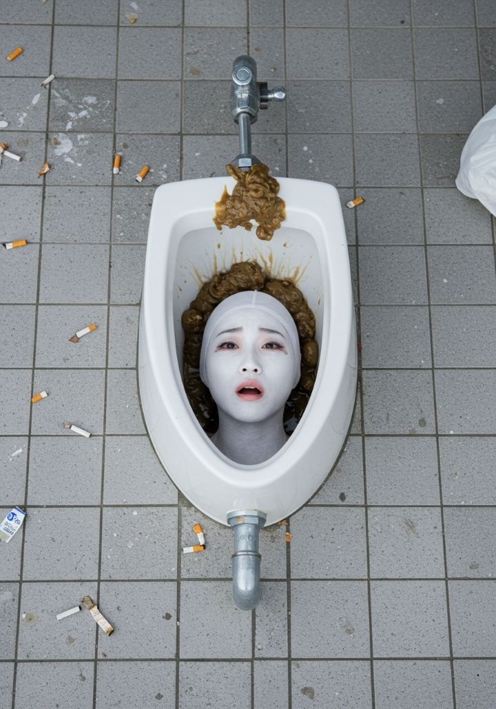 サンプル画像1:人間便器系 2種 20枚(顔出し全身タイツ0703) [d_605563]