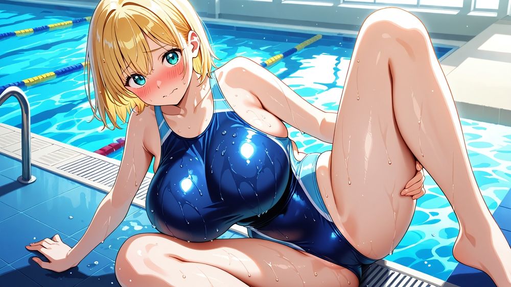 巨乳金髪紫髪水泳美少女が顧問と濡れたプールで種付け交尾【4K】 画像4