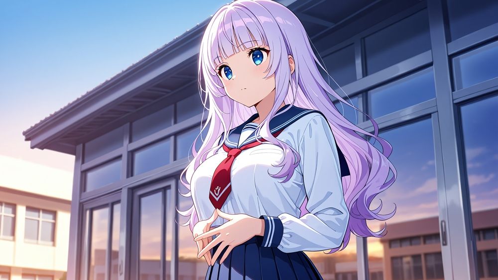 白髪紫髪の爆乳水泳部が顧問教師と白スク水で中出し交尾【4K】 画像2