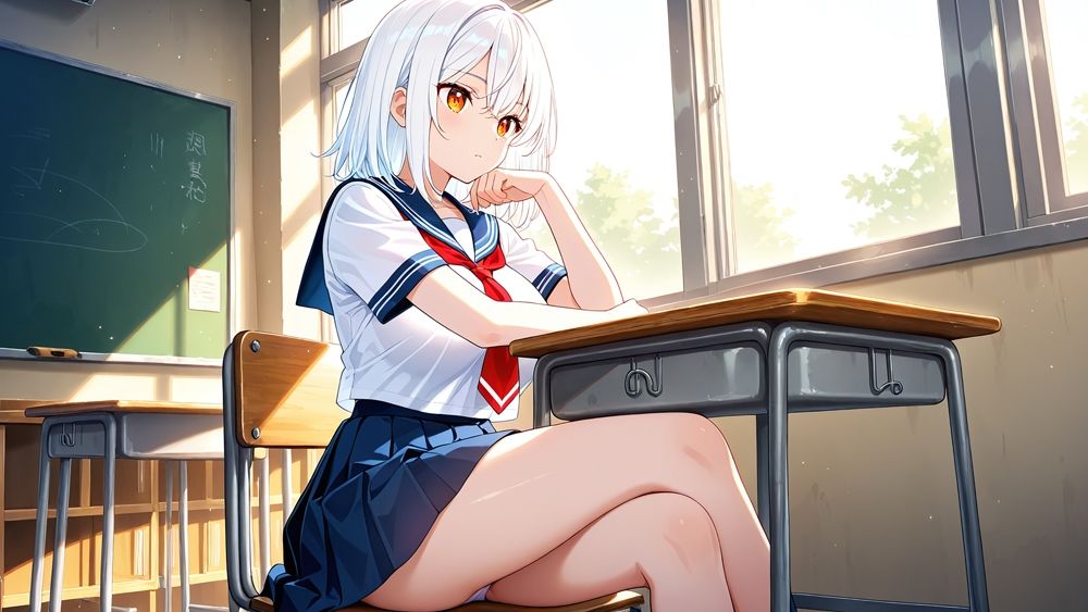 白髪紫髪の爆乳水泳部が顧問教師と白スク水で中出し交尾【4K】 画像3
