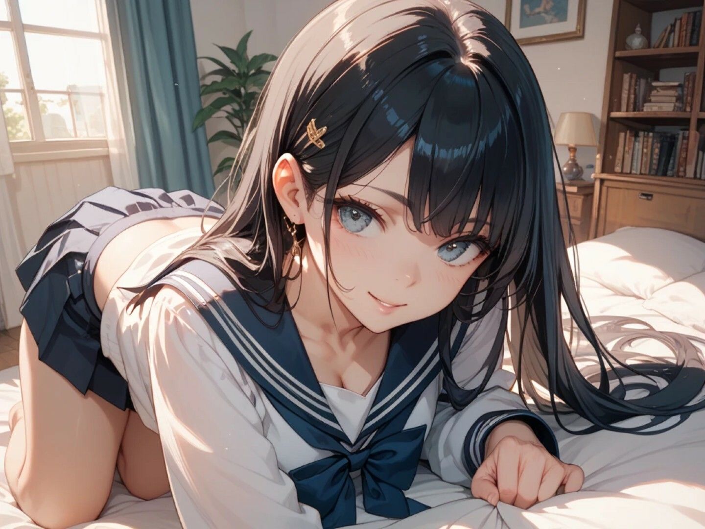 黒髪制服女子イラスト 画像1