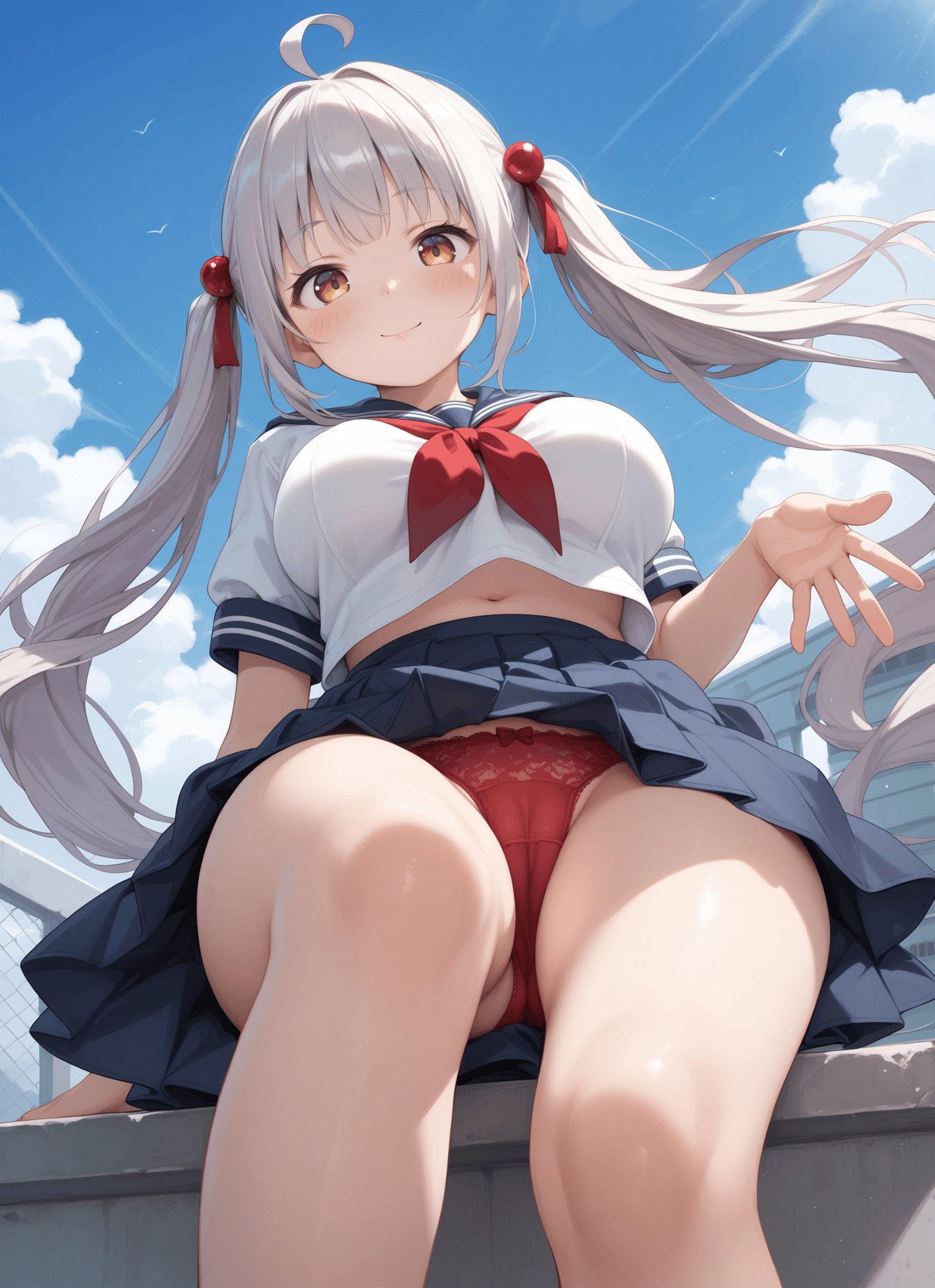 サンプル画像2:見上げた銀髪制服パンツ・見上げたバニーパンツ・見上げた制服紐パンツ(シャインのAIイラスト) [d_606442]