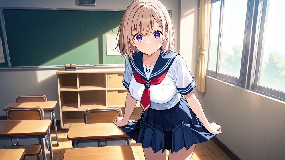 青スク水の茶髪黒髪爆乳美女が教師と放課後種付け交尾【4K】 画像2