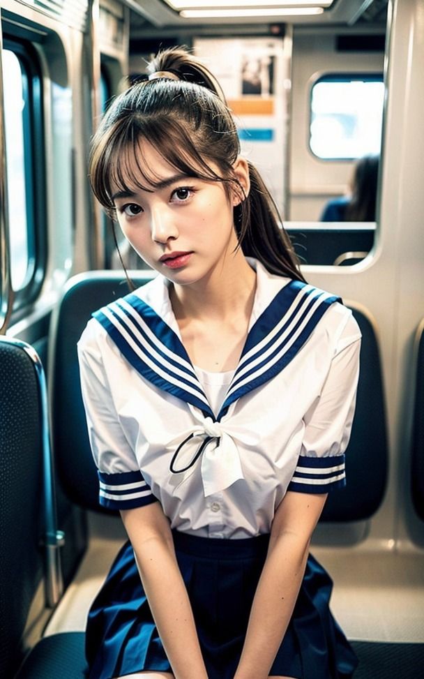 セーラー服と電車の私 AI美女の車窓からの誘惑 画像1