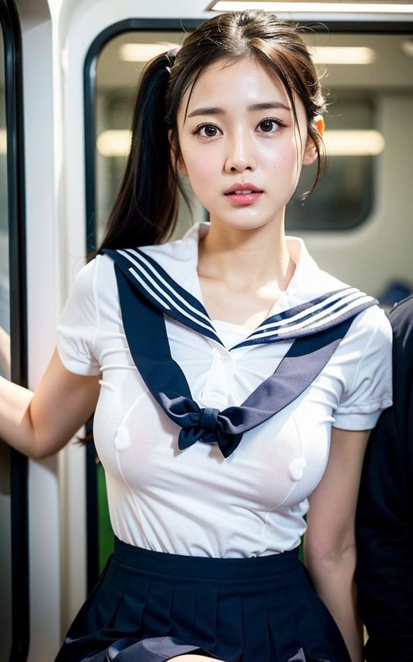 セーラー服と電車の私 AI美女の車窓からの誘惑 画像5