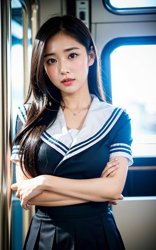 セーラー服と電車の私 AI美女の車窓からの誘惑 画像6