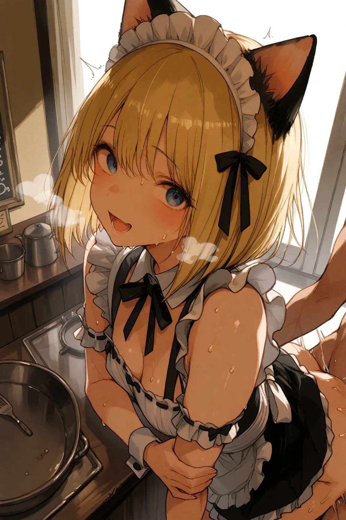 ボブショートの美少女猫耳メイドを後ろから・・・ 画像2
