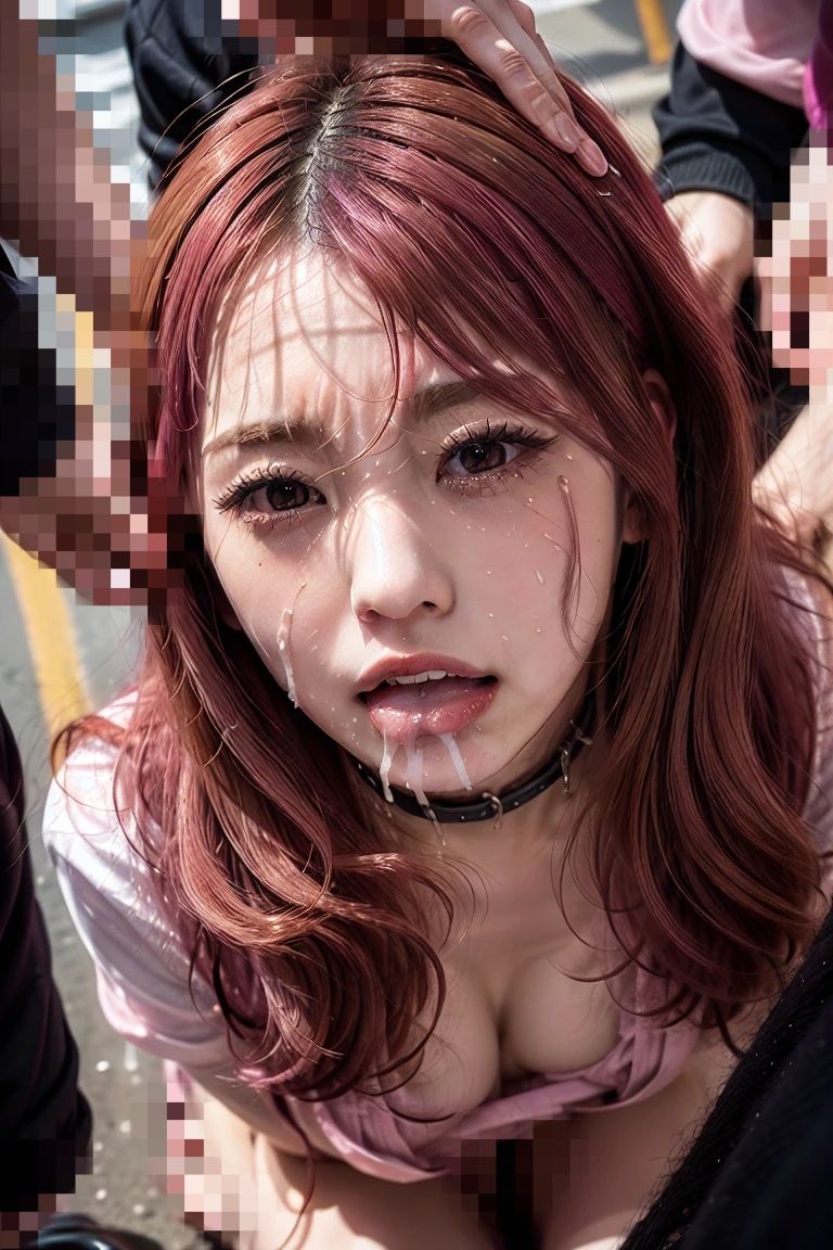 「ペ○スに囲まれるピンク髪美女」 画像5