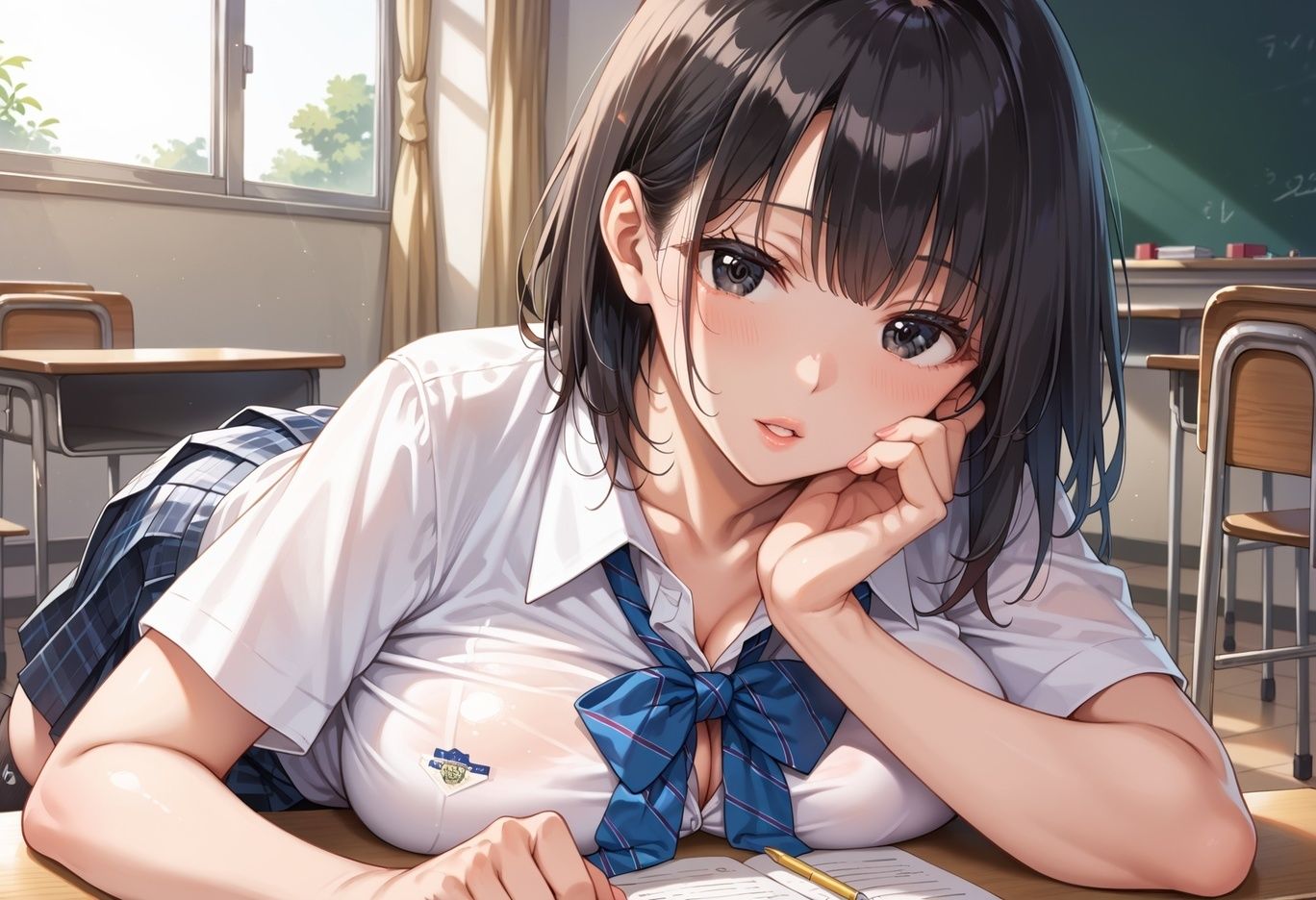 隣の席のおとなしい女子校生に 教室セックスお願いされた 画像1