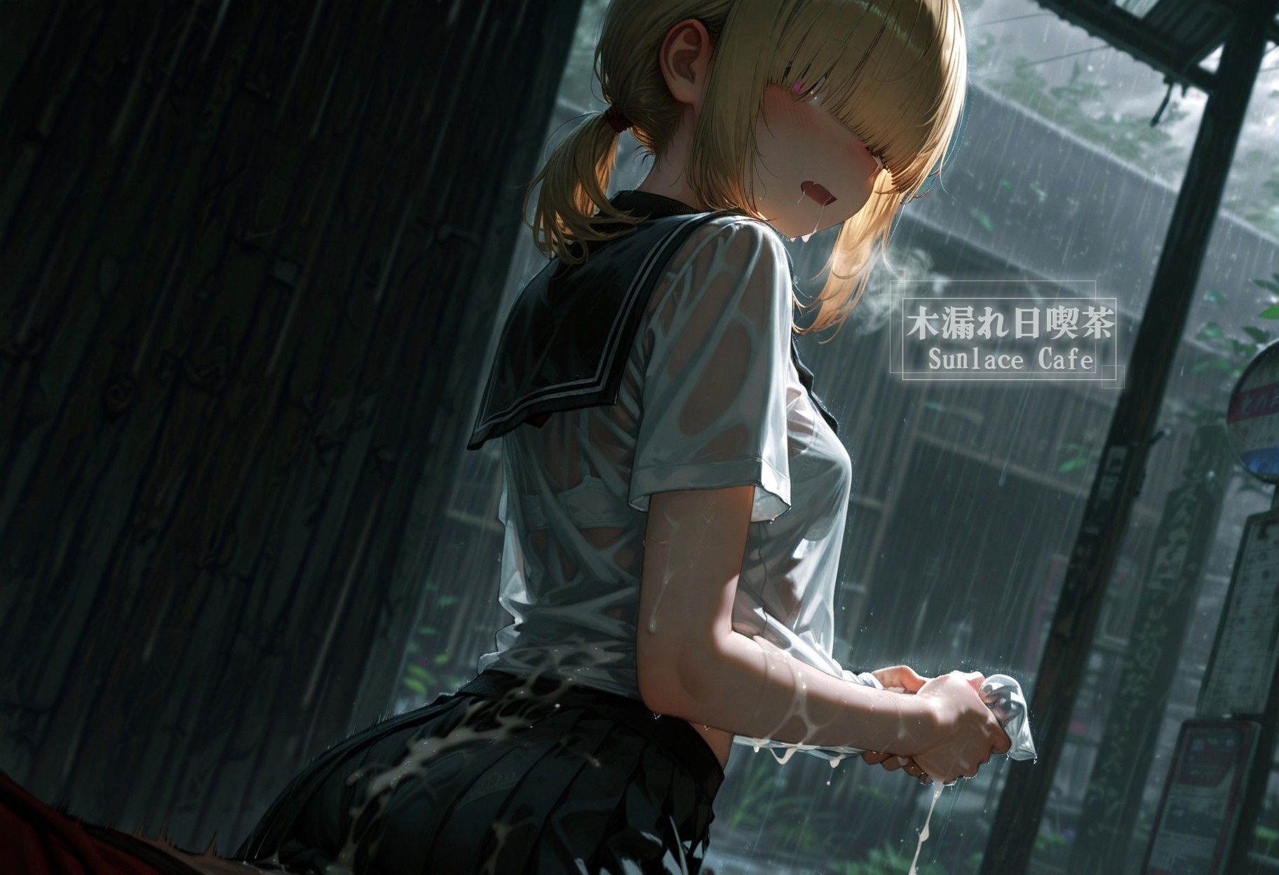 サンプル画像1:ひと夏、田舎のバス停と通り雨 -No One， No Time- vol.1(木漏れ日喫茶) [d_610335]