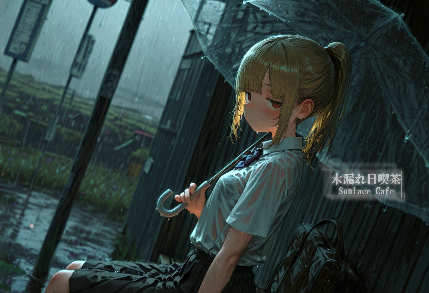 サンプル画像3:ひと夏、田舎のバス停と通り雨 -No One， No Time- vol.1(木漏れ日喫茶) [d_610335]