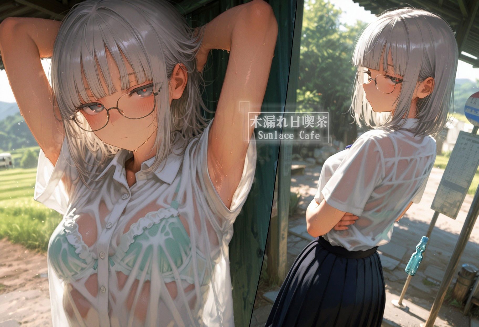 サンプル画像1:ひと夏、田舎のバス停と通り雨 -No One， No Time- vol.2(木漏れ日喫茶) [d_610337]