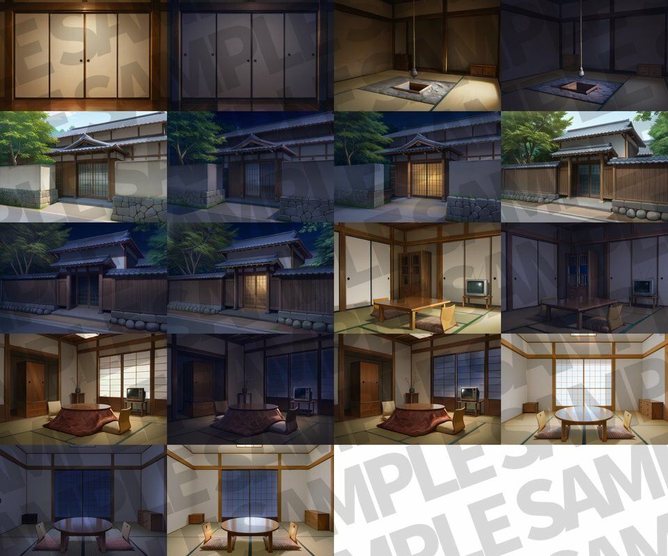和風家/和室背景パック52枚【TRPG背景素材/CoC/ゲーム素材背景イラスト】【昼夜照明夜差分】 画像2
