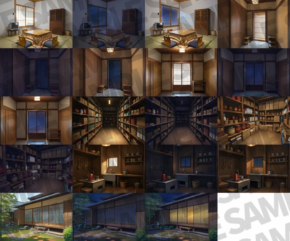 和風家/和室背景パック52枚【TRPG背景素材/CoC/ゲーム素材背景イラスト】【昼夜照明夜差分】 画像3