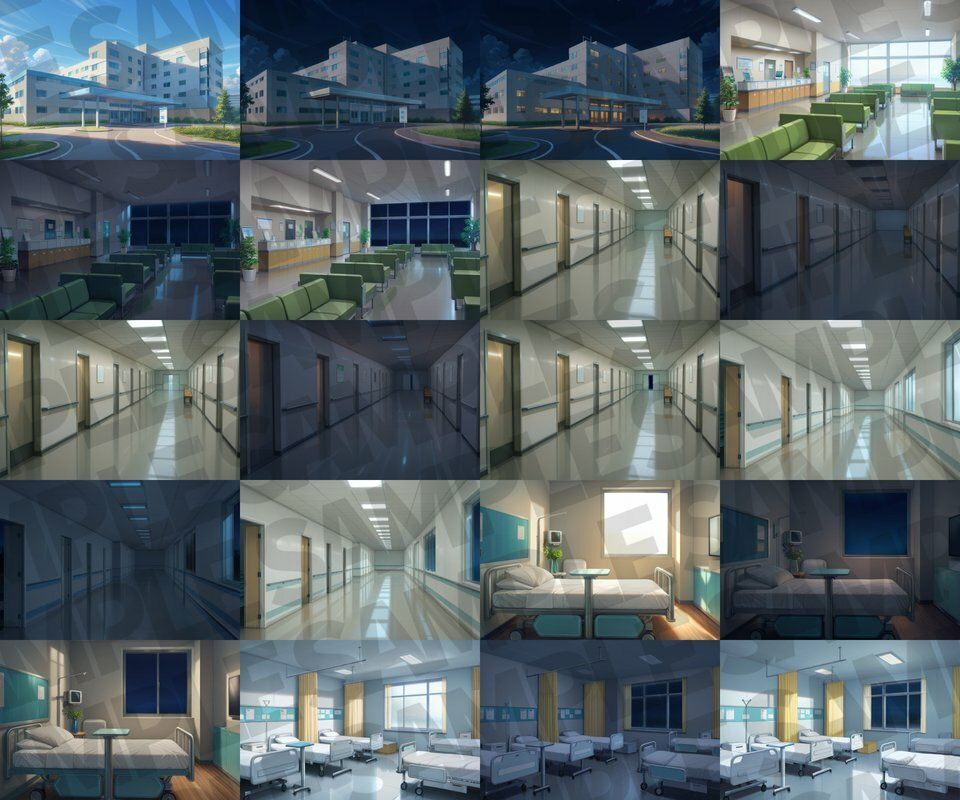 サンプル画像4:病院/血濡れ病院背景パック87枚【TRPG背景素材/CoC/ゲーム素材背景イラスト】【昼夜差分/血濡れ差分】(TRPG素材商店なな) [d_611255]
