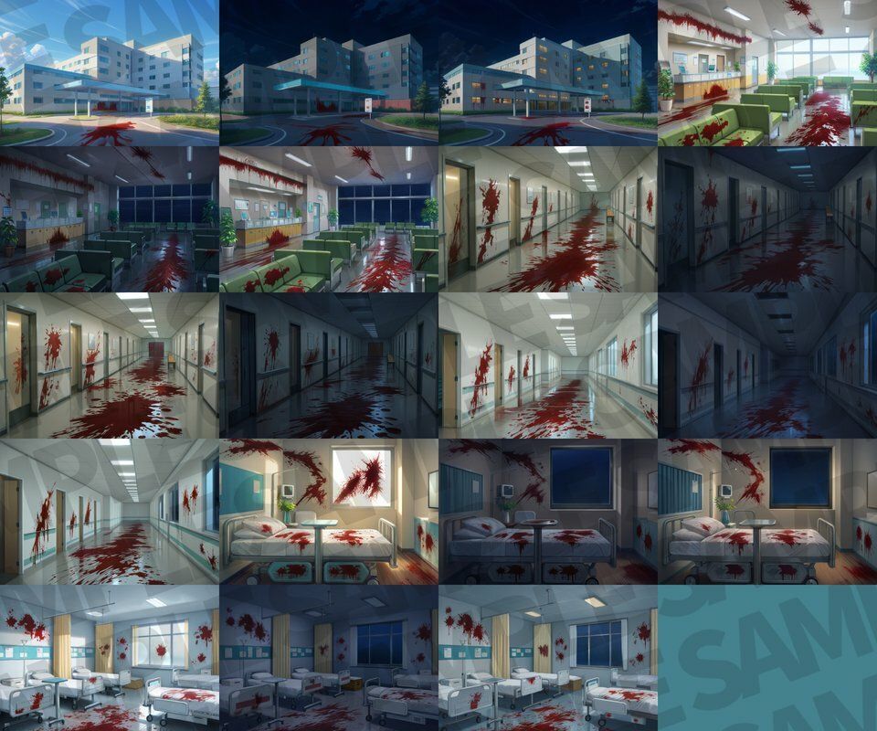 サンプル画像6:病院/血濡れ病院背景パック87枚【TRPG背景素材/CoC/ゲーム素材背景イラスト】【昼夜差分/血濡れ差分】(TRPG素材商店なな) [d_611255]