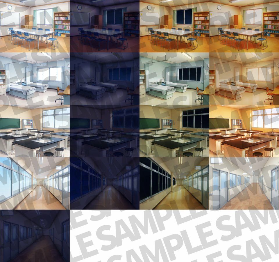 サンプル画像2:学校背景パック80/23枚【TRPG背景素材/CoC/ゲーム素材背景イラスト】【昼夕夜差分】(TRPG素材商店なな) [d_611259]