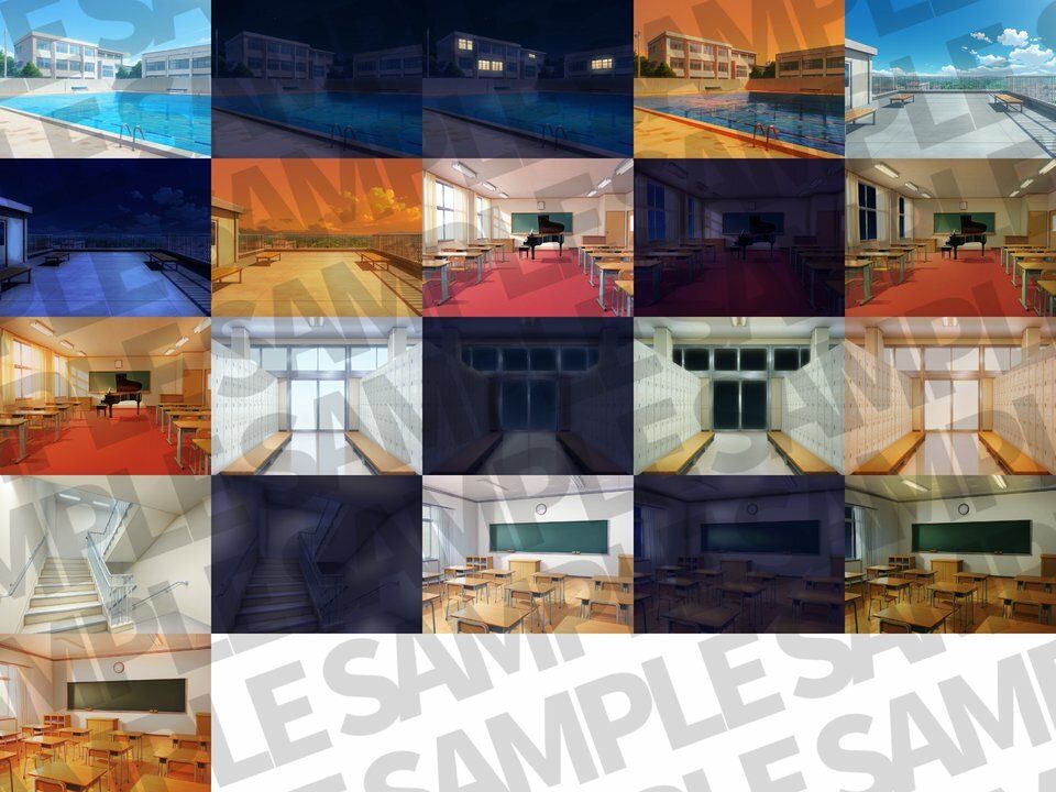 サンプル画像3:学校背景パック80/23枚【TRPG背景素材/CoC/ゲーム素材背景イラスト】【昼夕夜差分】(TRPG素材商店なな) [d_611259]