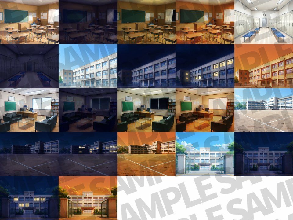 サンプル画像4:学校背景パック80/23枚【TRPG背景素材/CoC/ゲーム素材背景イラスト】【昼夕夜差分】(TRPG素材商店なな) [d_611259]