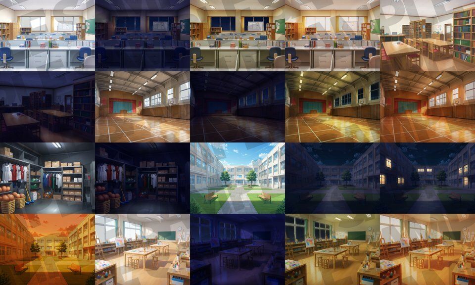 サンプル画像5:学校背景パック80/23枚【TRPG背景素材/CoC/ゲーム素材背景イラスト】【昼夕夜差分】(TRPG素材商店なな) [d_611259]