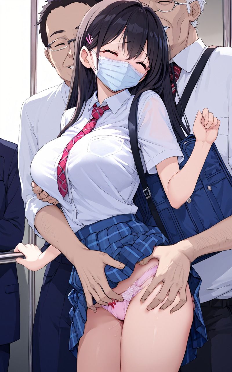 欲求不満のおじさんに電車痴●されて感じちゃうJ◯たち 画像4