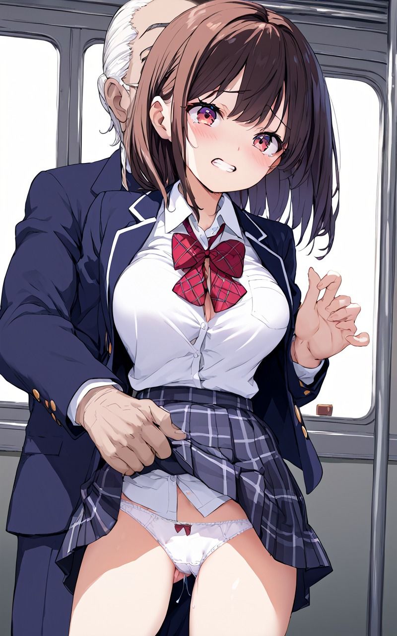 欲求不満のおじさんに電車痴●されて感じちゃうJ◯たち 画像9