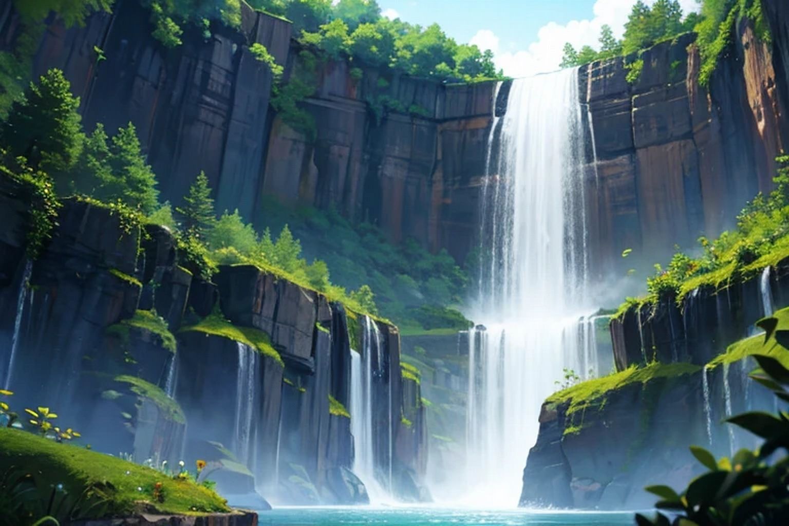 サンプル画像2:滝  背景素材(豊川内角) [d_611284]