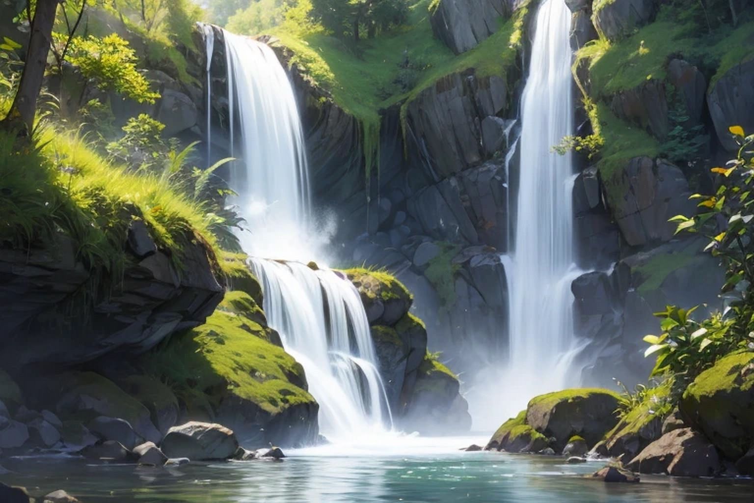 サンプル画像3:滝  背景素材(豊川内角) [d_611284]