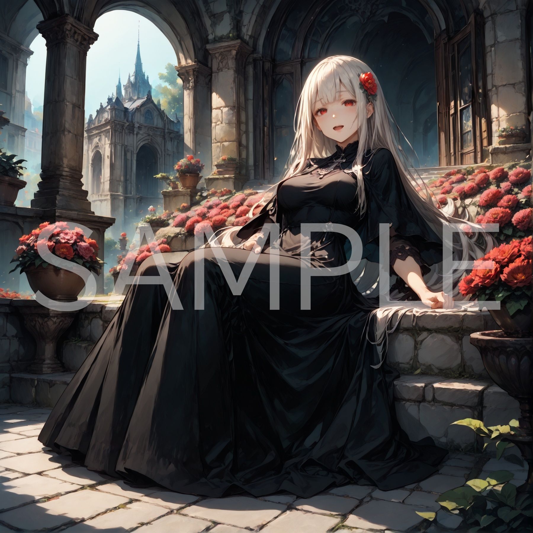 サンプル画像2:黒いドレスの銀髪少女(fetish-art) [d_611441]