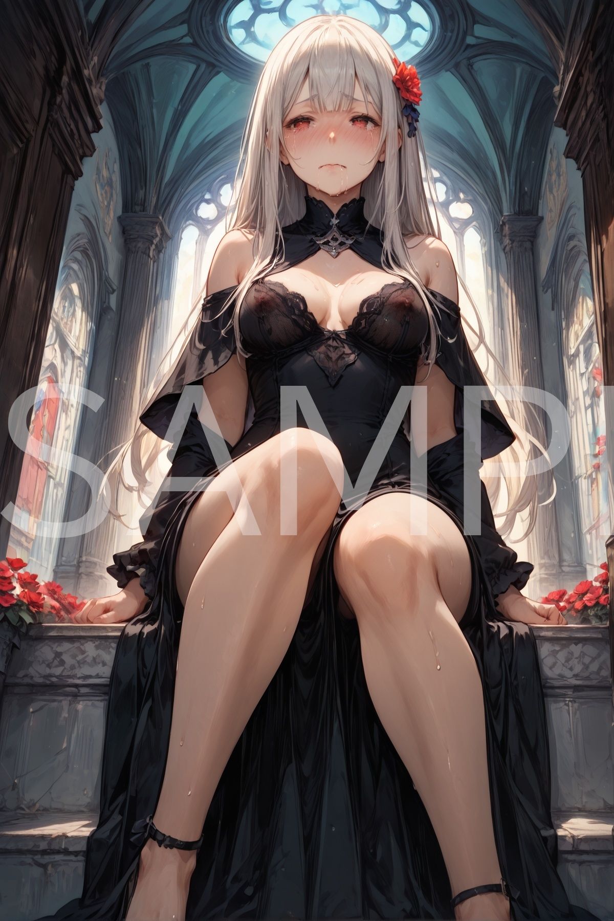 サンプル画像3:黒いドレスの銀髪少女(fetish-art) [d_611441]