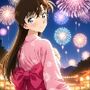 毛〇蘭  浴衣で花火