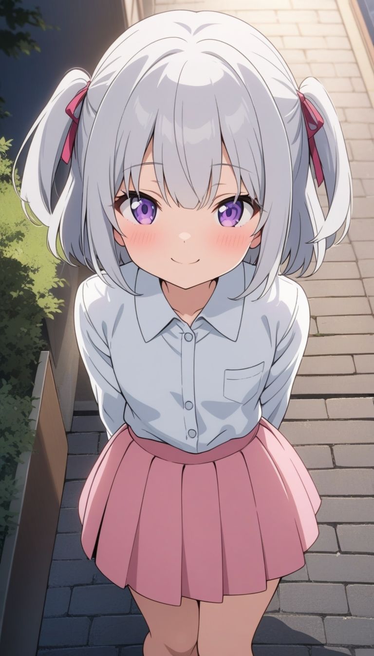 野外露出銀髪ツインテ少女 サンプル画像 2