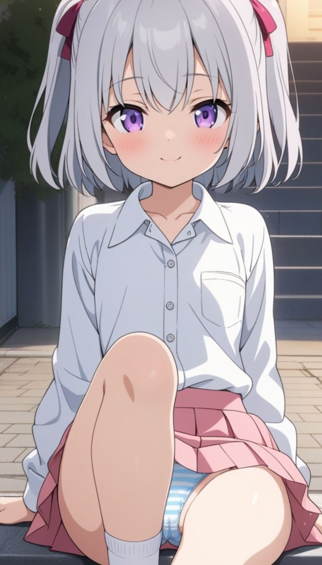 野外露出銀髪ツインテ少女 サンプル画像 3