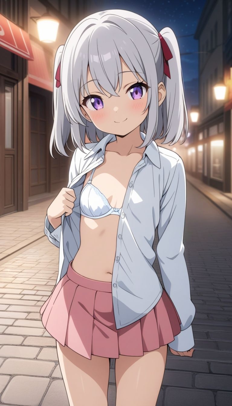 野外露出銀髪ツインテ少女 サンプル画像 4