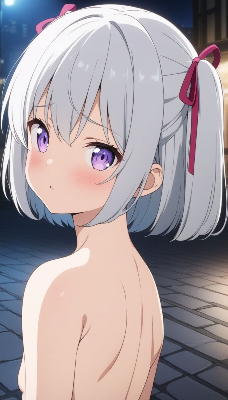 野外露出銀髪ツインテ少女 サンプル画像 5