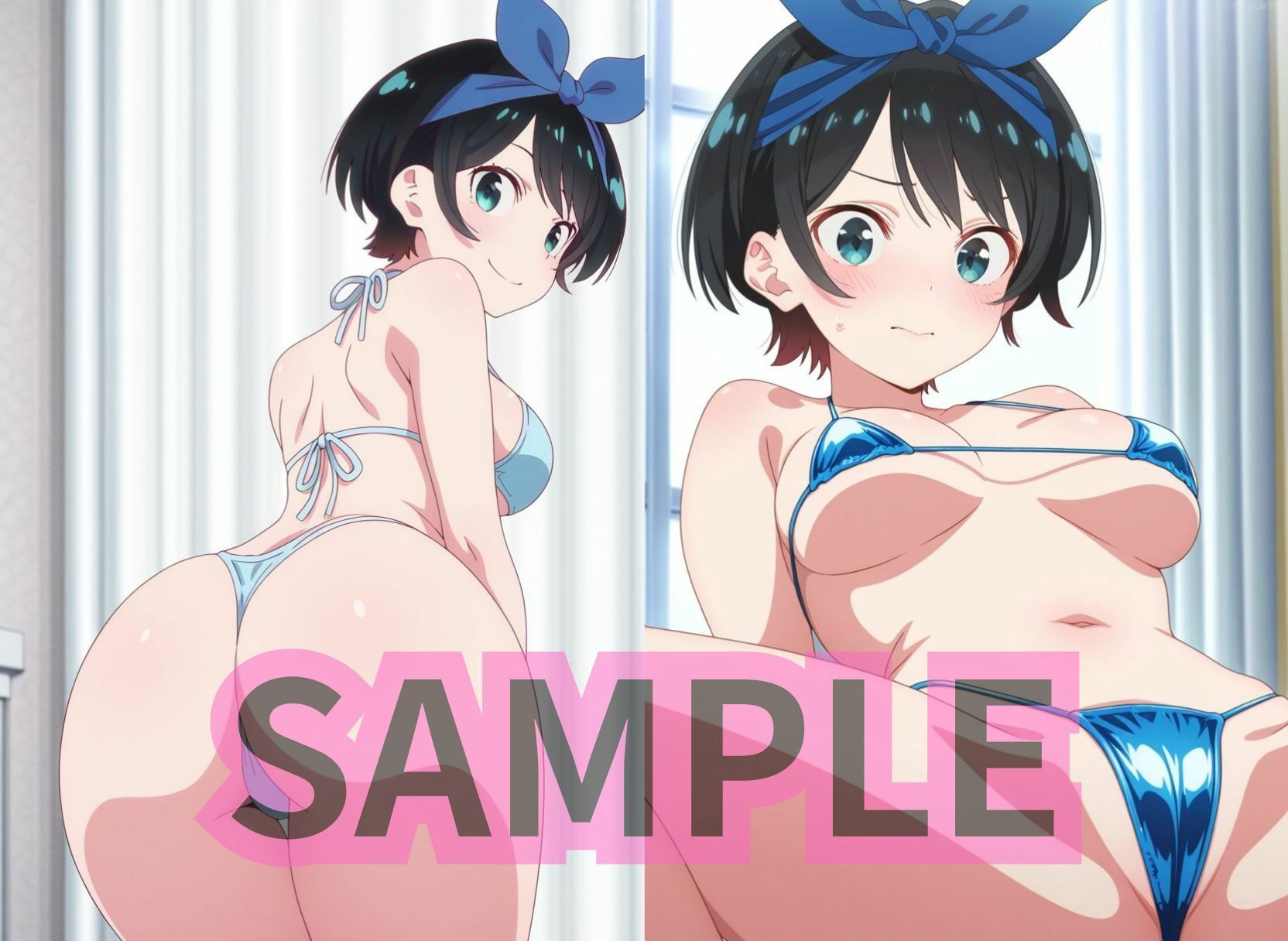 サンプル画像5:かのかりメンエス嬢はマイクロビキニを着たり待ち時間におま○こを弄ってる(モザなし研究会) [d_611967]