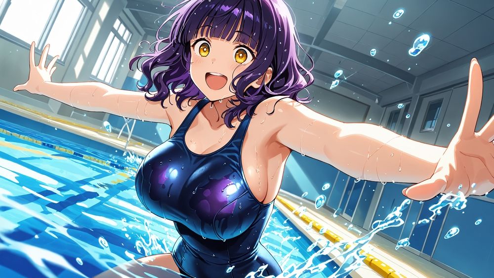 巨乳スク水ピンク紫美少女が放課後顧問と濡れ肌中出し絶頂【350枚】【4K】 画像4
