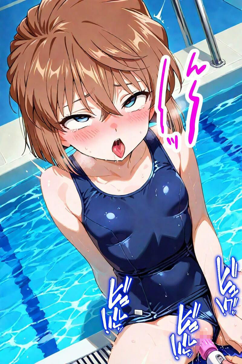 絶頂! 貧乳灰〇哀 スクール水着編 フェラ イラマチオ バイブ 正常位 騎乗位 後背位 中出し 文字入り50枚 合計500枚 画像4